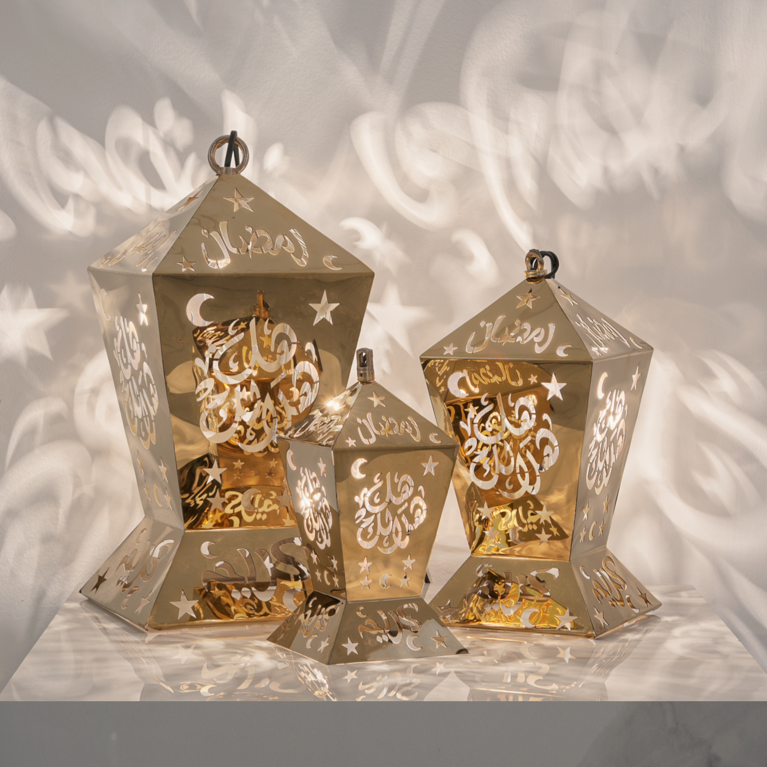 EDL-set-133G-3L طقم أباجورات رمضان مونتي 3 قطع ذهبي - Image 1